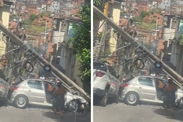Mulher bate carro em poste e deixa bairro de Salvador sem energia