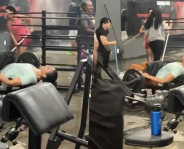 mulher em academia alagada