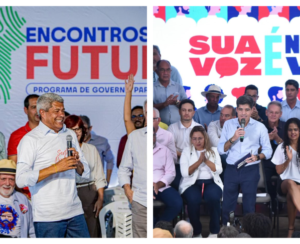 Neto e Jerônimo em eventos no interior da Bahia. Fotos: Divulgação