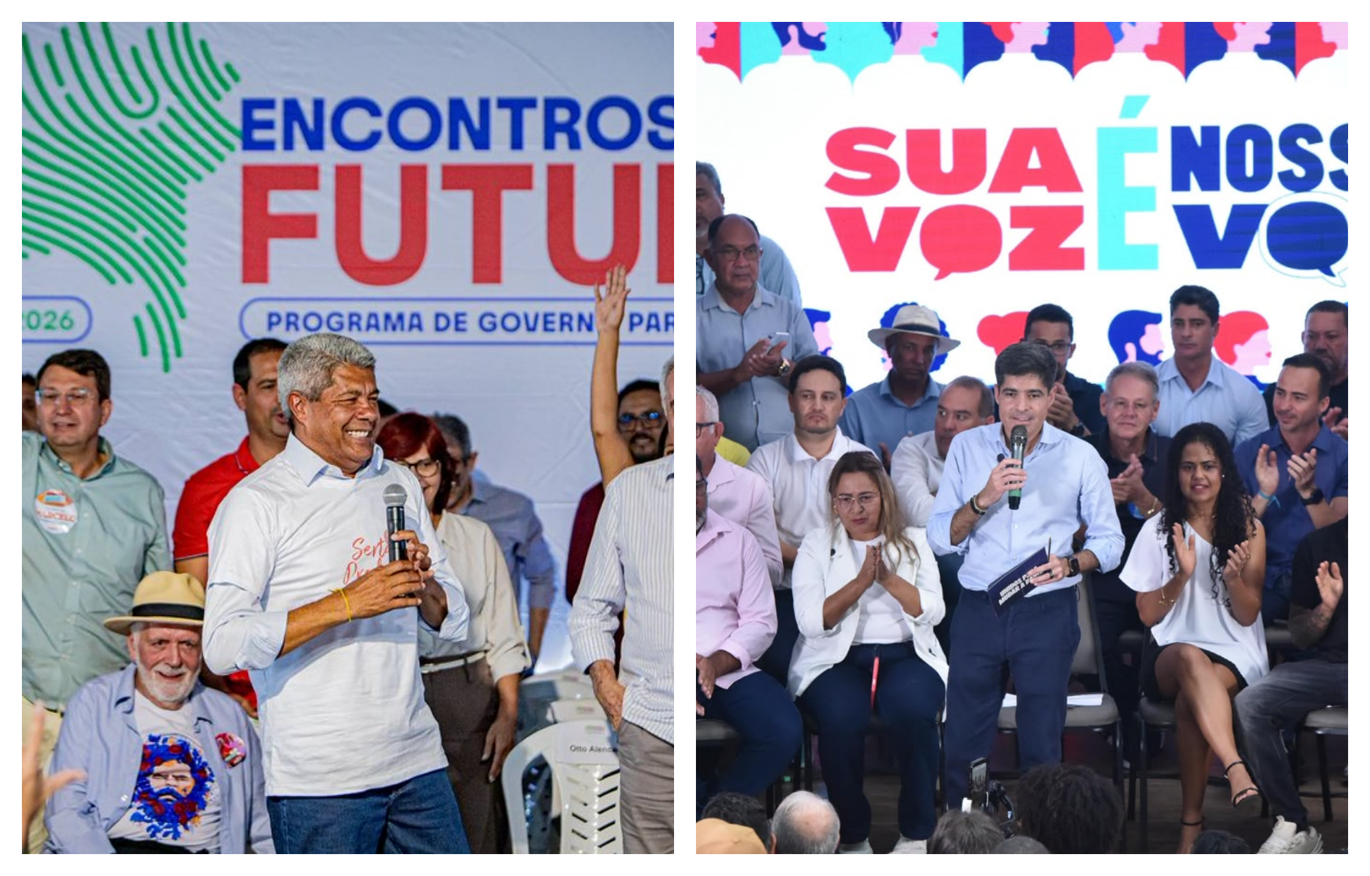 Neto e Jerônimo em eventos no interior da Bahia. Fotos: Divulgação