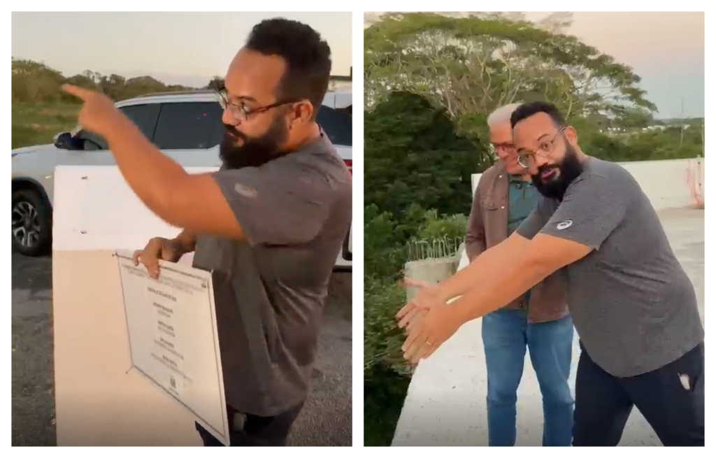 VÍDEO: Deputado arranca placa de inauguração de obra na Bahia e pode responder por dano ao patrimônio